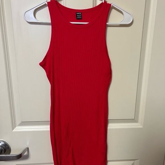 Red Rib Knit Bodycon Mini Dress - Picture 3 of 6